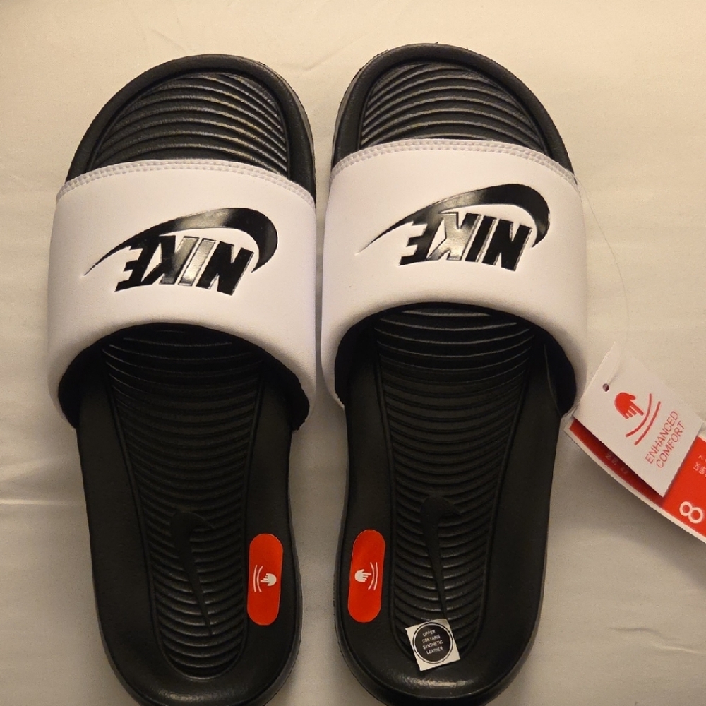 Nike Black and White Comfort Slides